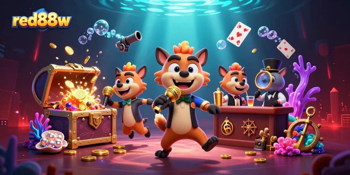 Experience the thrill of red88w casino with hyenas enjoying a comedy club and exciting games.