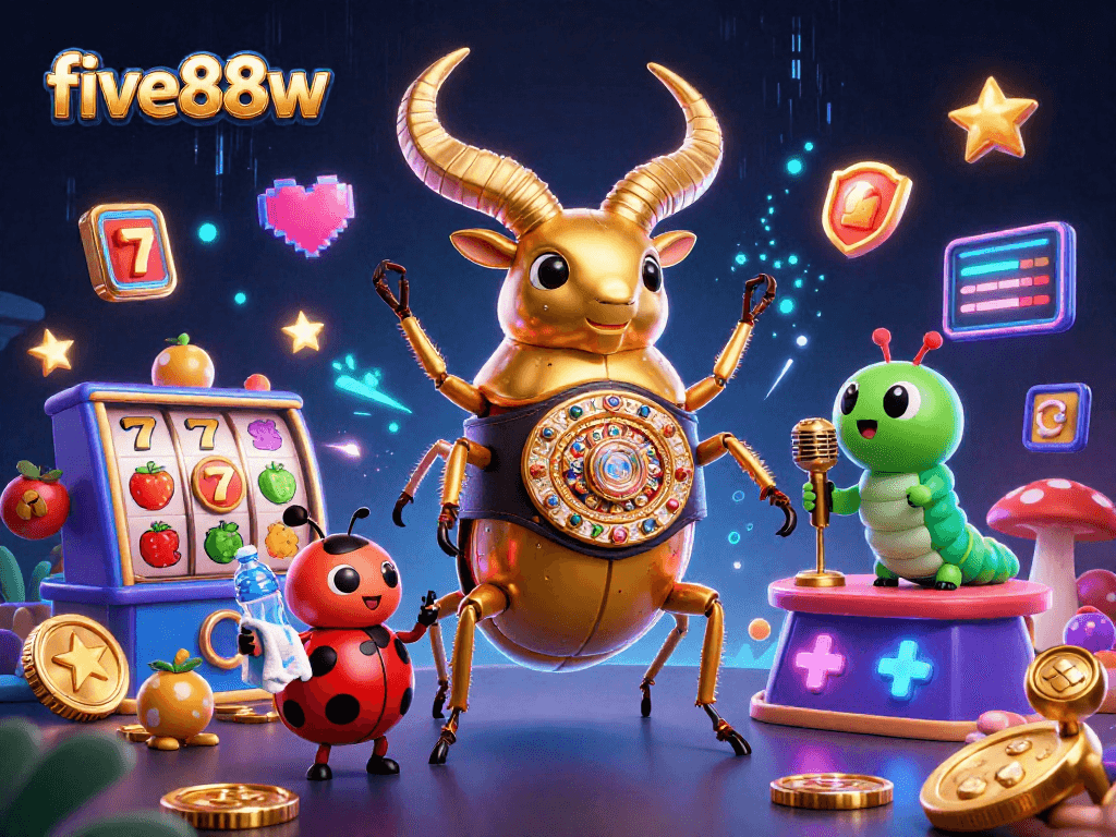 Experience the excitement of five88w with a giant stag beetle champion in a colorful slot machine realm