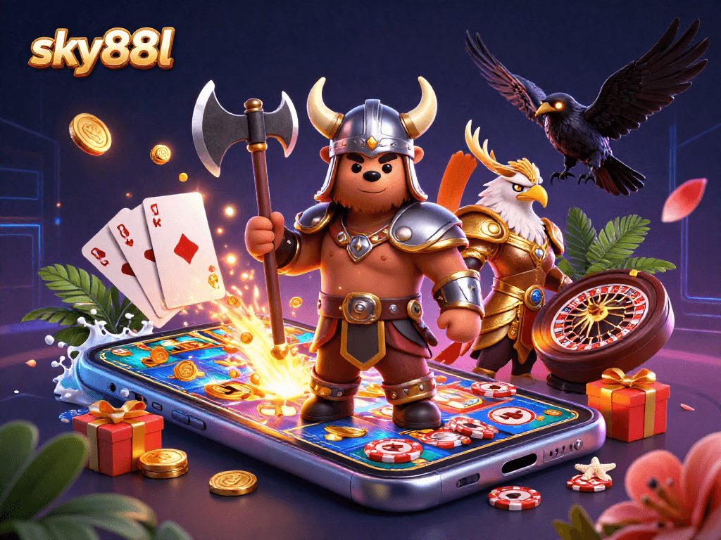 Play dynamic casino games with sky88l, featuring vibrant characters and exciting gaming elements!