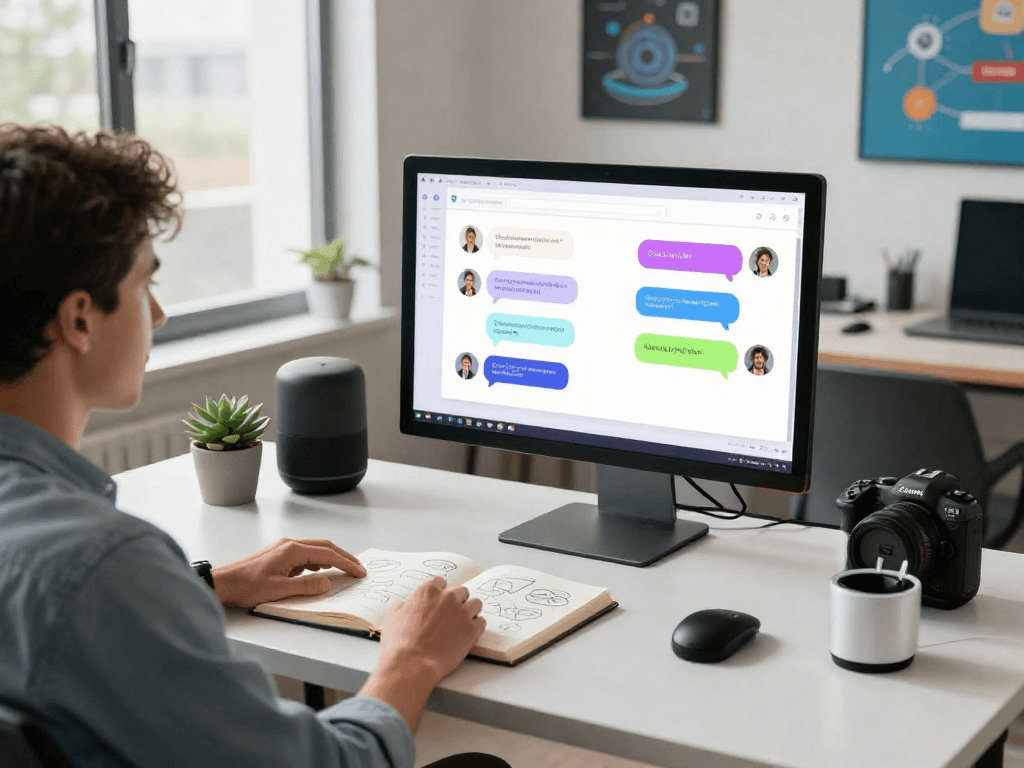 Engaging workspace showcasing an AI chat NSFW interface and creative brainstorming.