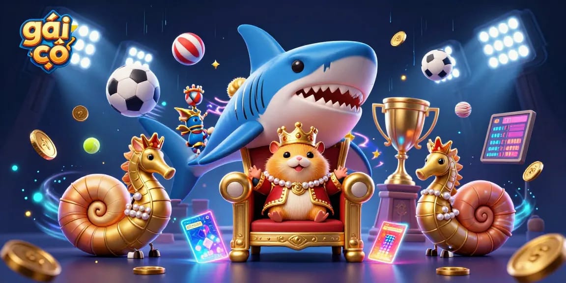 Engage with gái gọi in a dynamic online casino scene featuring a royal hamster king amidst sports betting action.