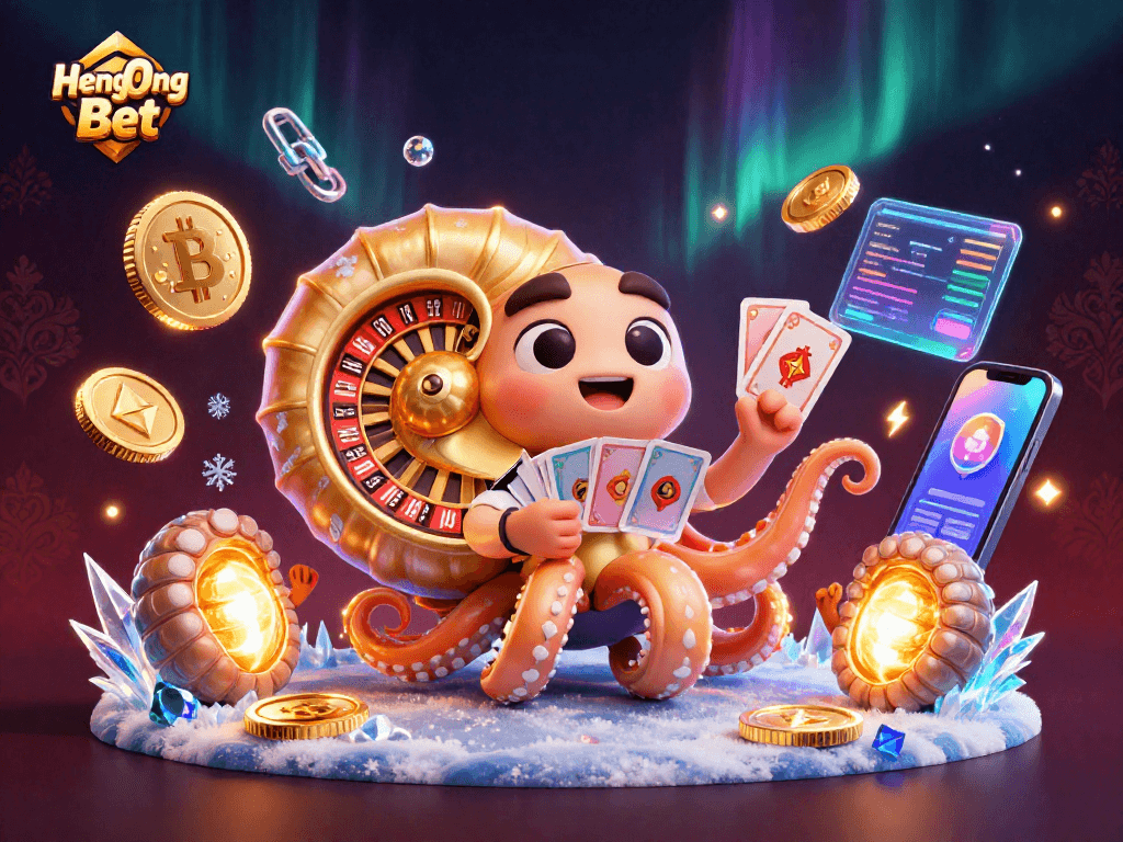 Experience thrilling gameplay with Heng Ong Bet's nautilus and crypto coins, vibrant 3D illustration