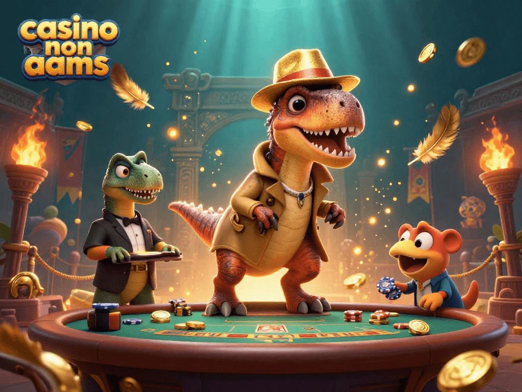 Gioca e vinci nel casino non aams con un velociraptor intento a contare le carte.