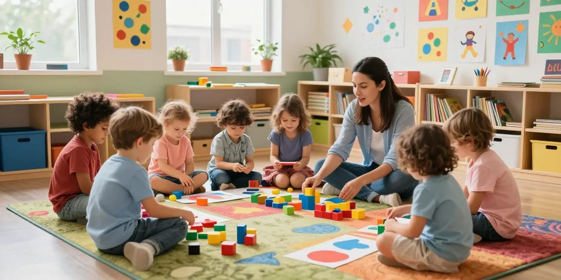 Best preschool Singapore vibrant classroom with children engaging in creative learning activities.
