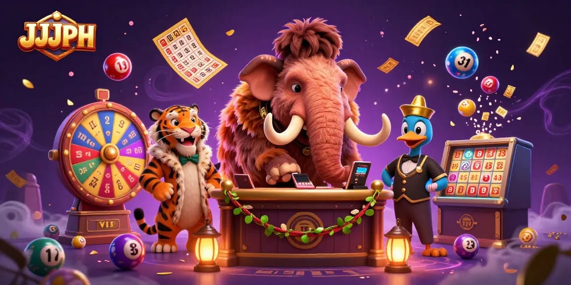 Engage with JJJPH's vibrant lottery scene featuring exciting characters and dynamic casino elements.