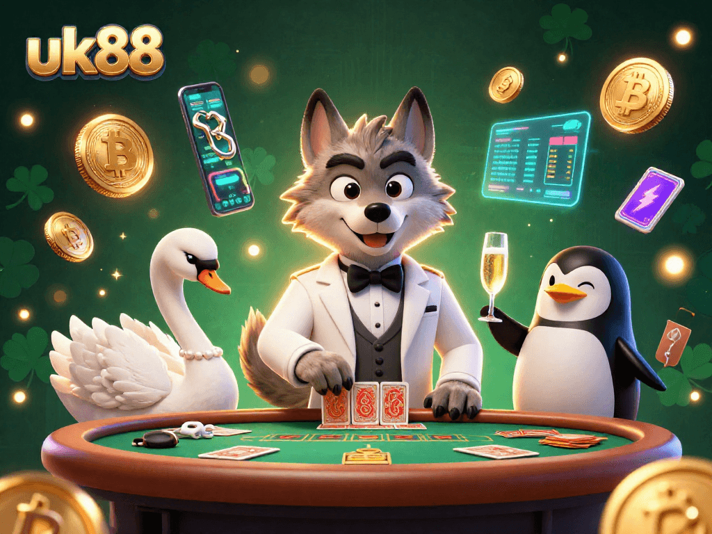 Engage with the thrill of casino games at uk88 featuring a depicition of lively characters.