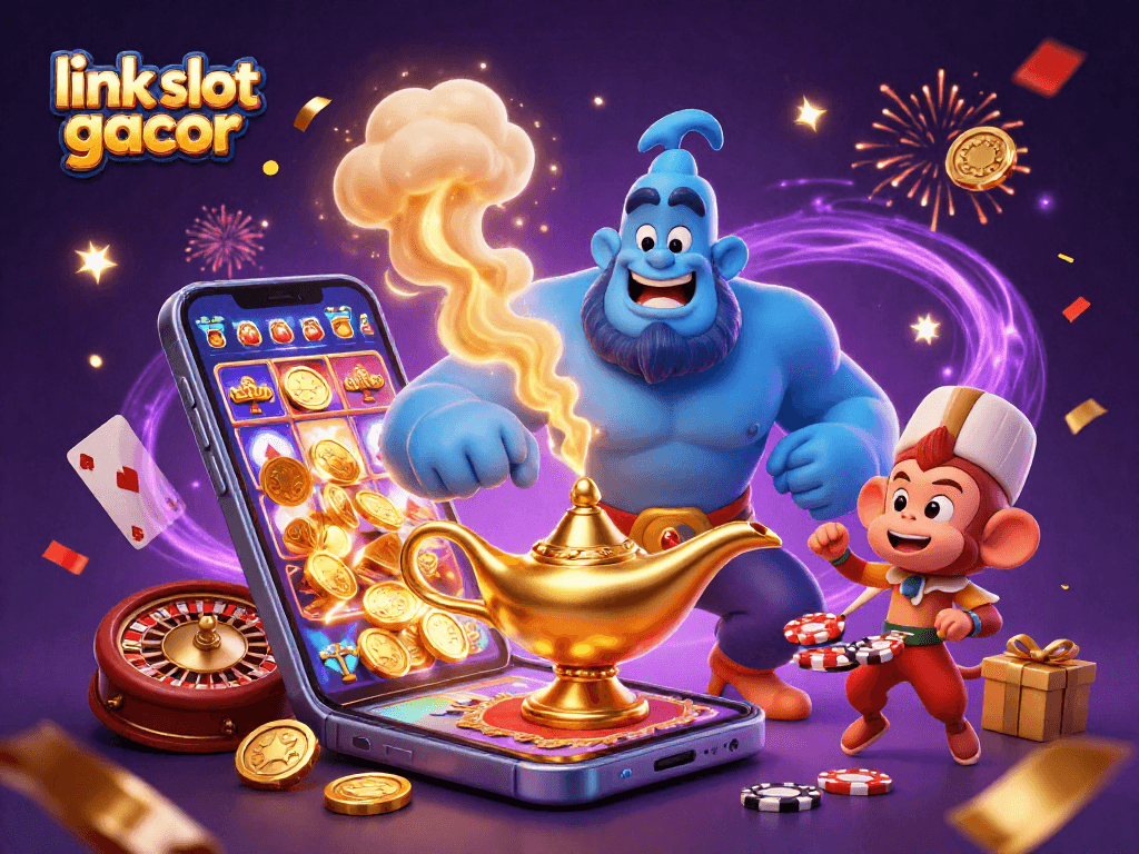 Experience excitement with link slot gacor in this dynamic 3D illustration featuring slots, poker chips, and enchanting characters.