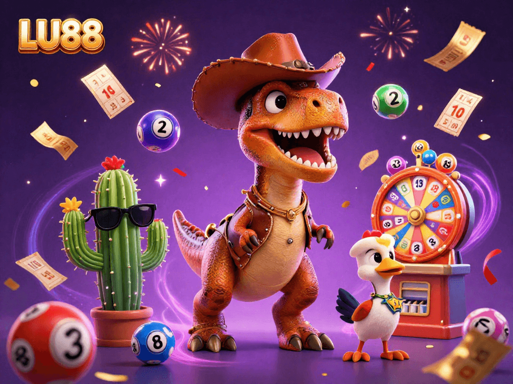 LU88 engages players in vibrant action surrounded by colorful lottery elements and celebratory effects.