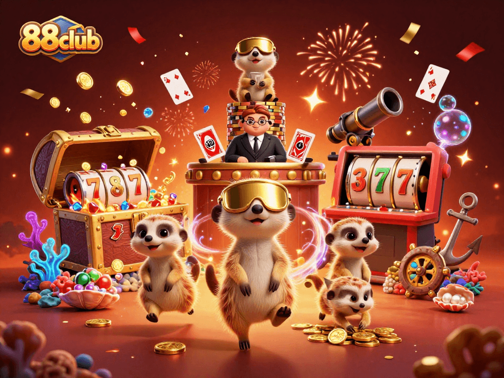 Experience the thrilling 88club casino world with meerkats managing games and jackpots.