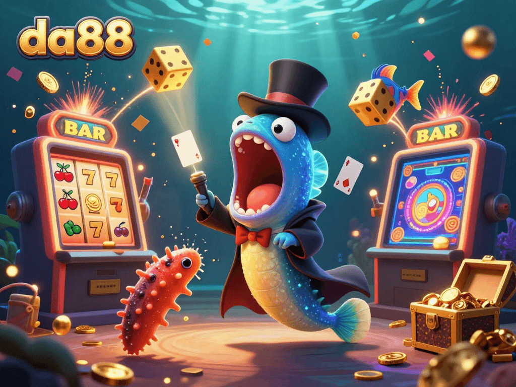 Engage with da88 adventures featuring a deep-sea eel magician in a casino scene.