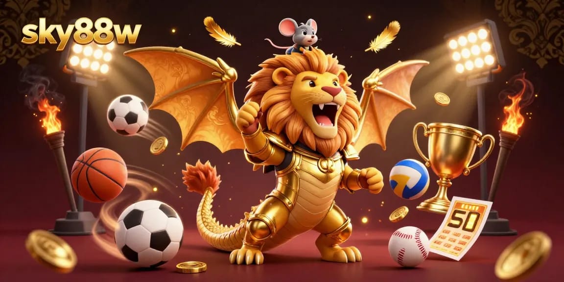 Experience exhilarating betting with sky88w in a vibrant, detailed 3D casino scene bursting with action.