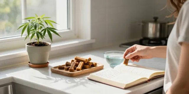 Calming Dog Treats in a serene kitchen for pet wellness routine.