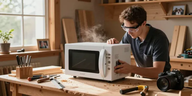 Shashel® microwave equipment in a wooden workshop effectively eliminating wood-boring insects.