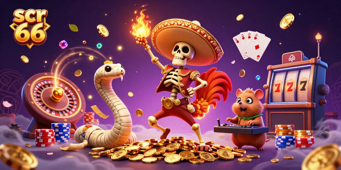 Enjoy vibrant gaming at scr 66 with a lively scene of a mariachi rooster dancing amid golden coins.