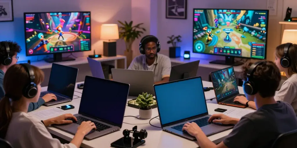 Engaged users in a vibrant digital gaming community discussing cika4d through various devices, showcasing excitement and interaction.