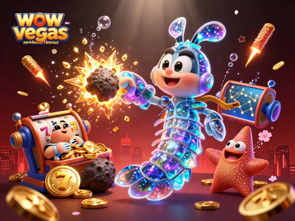 Experience the excitement of the wow vegas no deposit bonus with vibrant slot and coin illustrations.