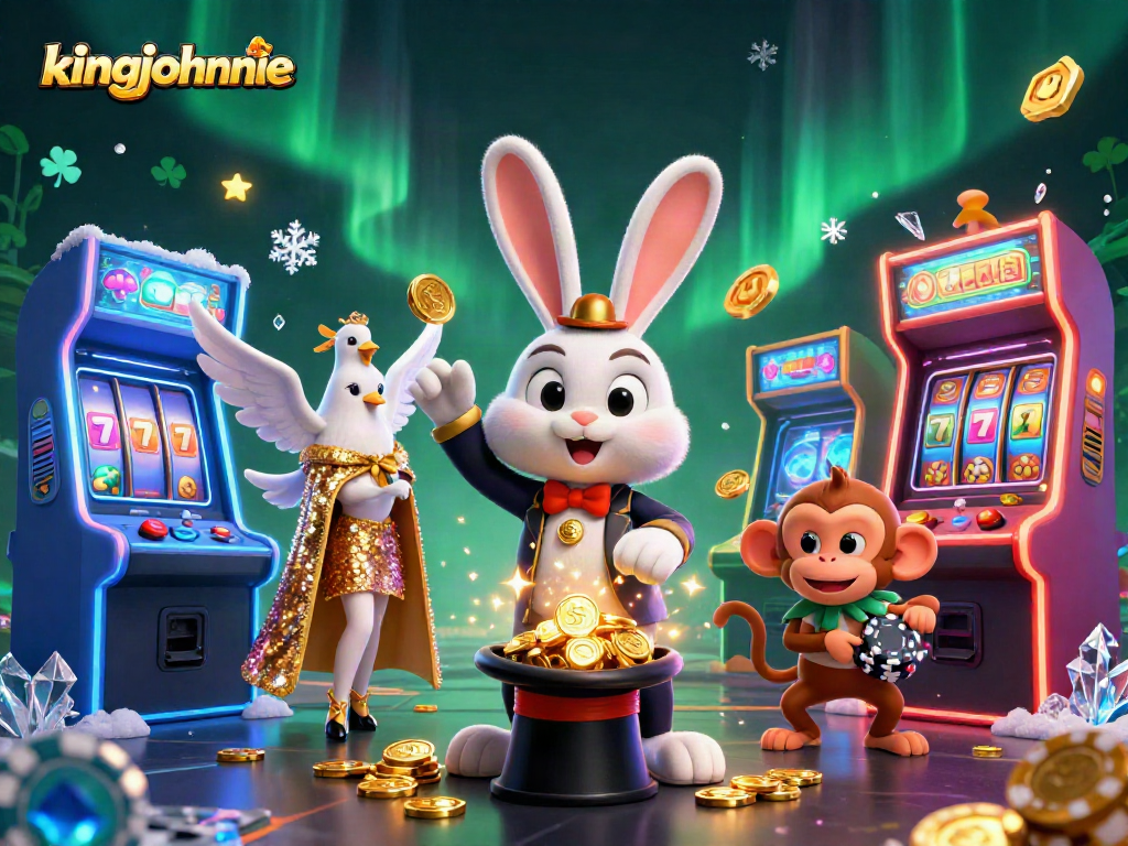 Experience the magic of casino gaming with kingjohnnie, where playful characters gather around jackpot slots