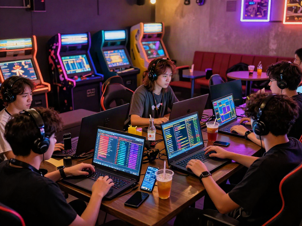 Engaged players enjoying togel online in a vibrant gaming lounge.
