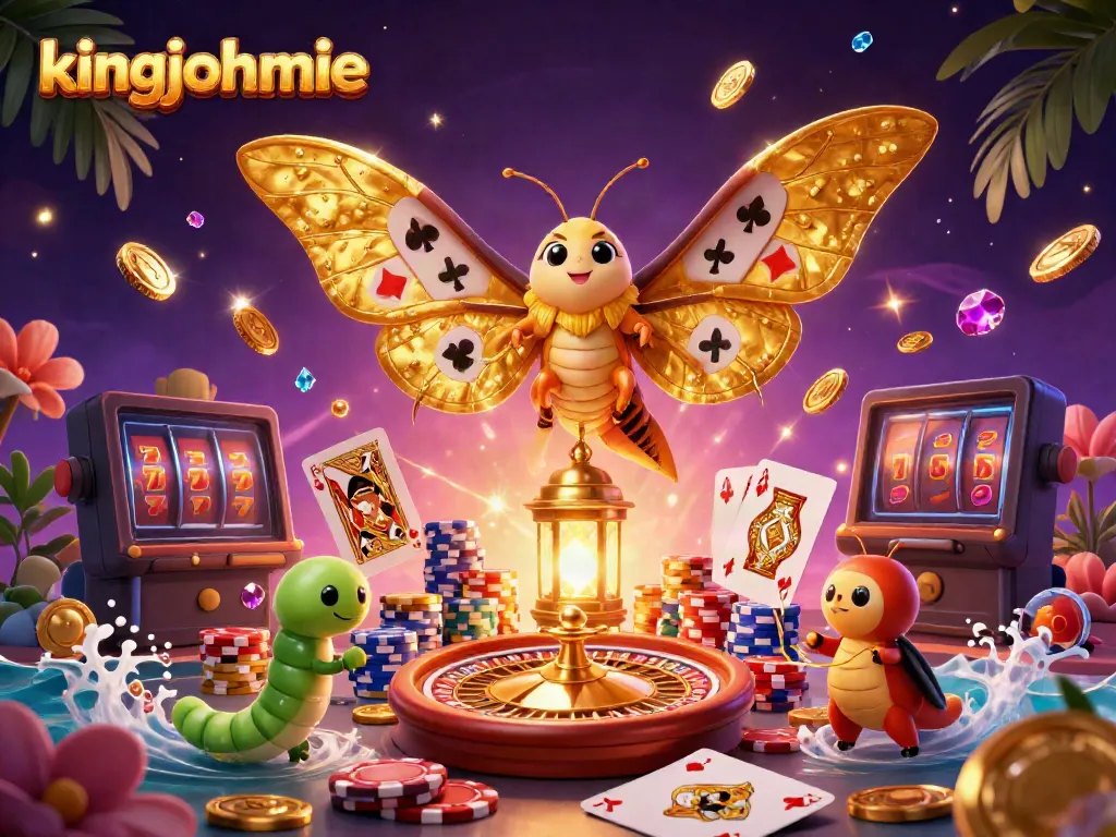 Engage with kingjohnnie's online casino experience illustrated with vibrant casino-themed imagery.