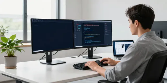 Developer analyzing快连 network performance in a modern tech workspace.
