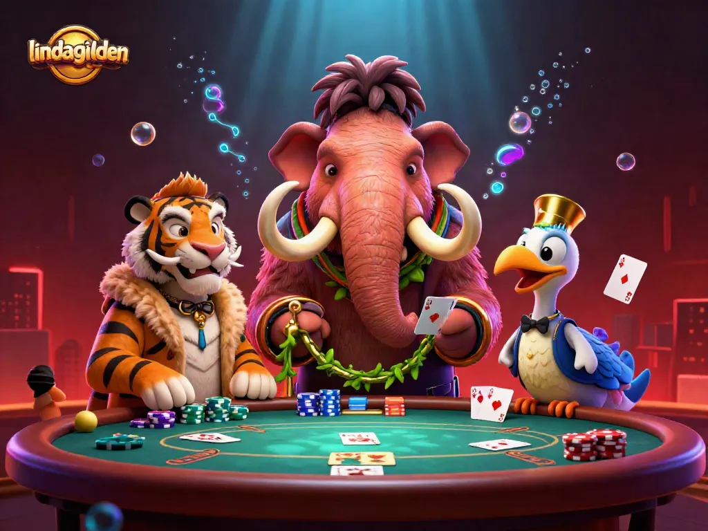 Join the excitement of poker with lindagilden, showcasing vibrant poker elements in a lively casino scene.