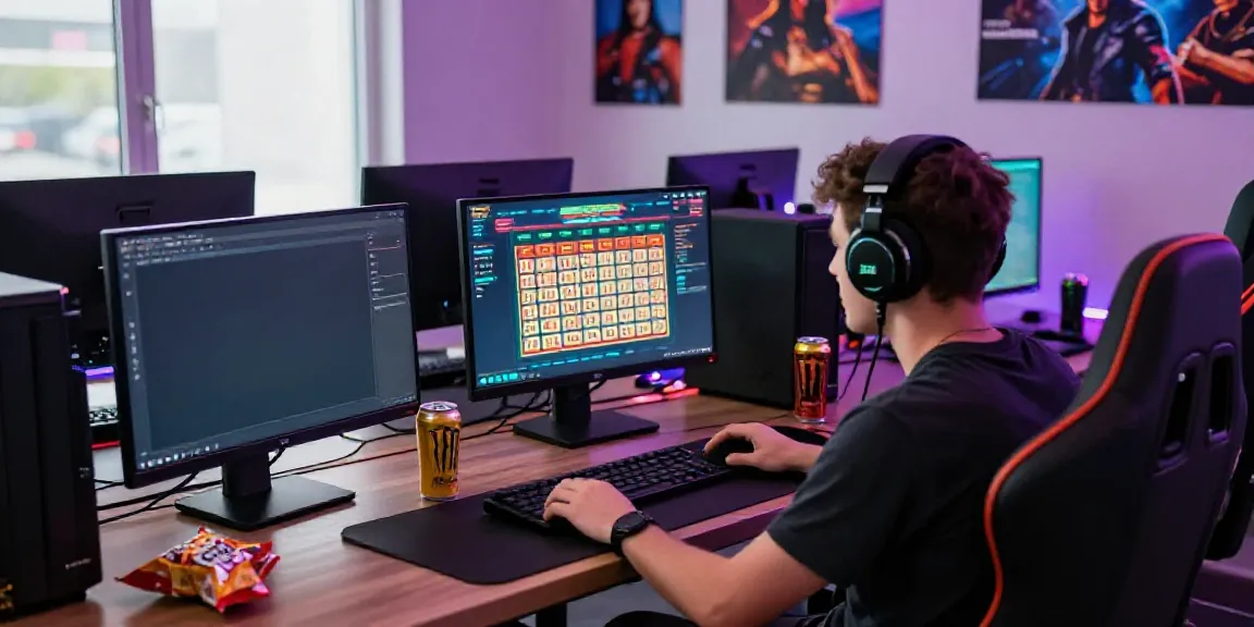 Situs togel game player immersed in an online lottery experience at a sleek workstation.