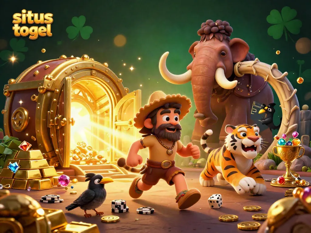 Experience the excitement at situs toto togel with this vibrant 3D casino illustration showcasing a prehistoric gaming scene.
