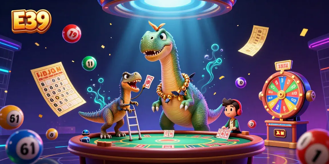 Experience E39's vibrant casino scene with a towering brontosaurus and clever raptor dealer.