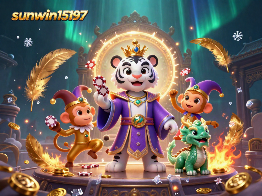 Experience sunwin15197 with immersive casino magic featuring an elegant white tiger, golden monkey, and jade dragon.