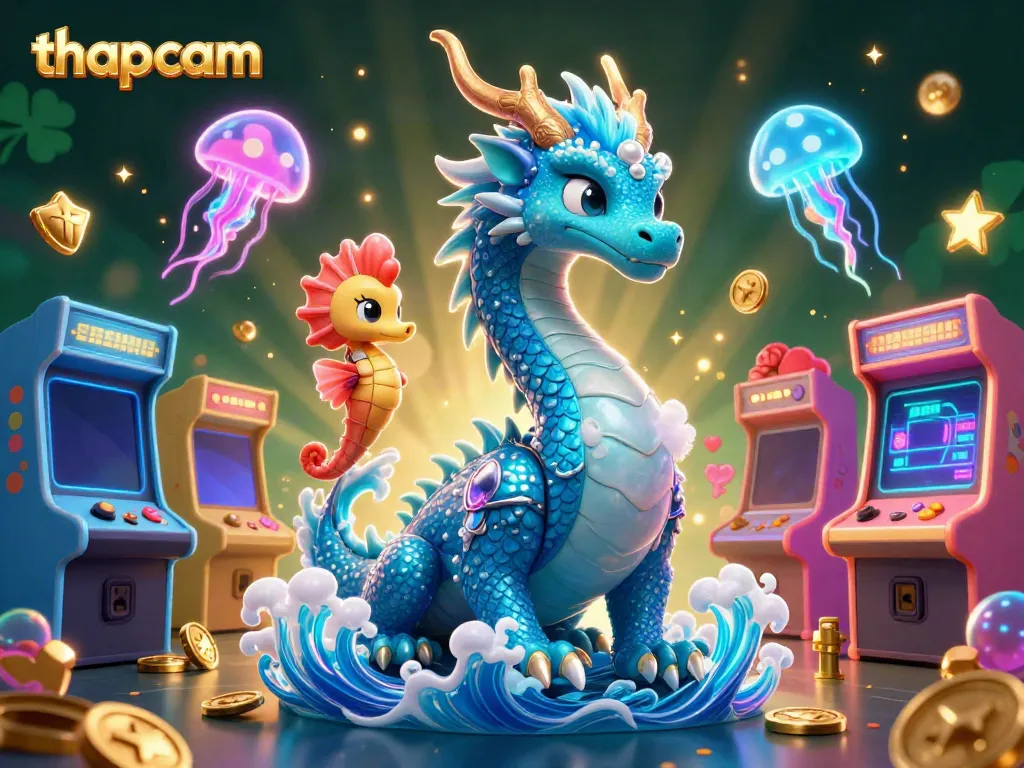 Experience thapcam's thrilling 3D cartoon casino world with vibrant dragons, knights, and glowing jellyfish.