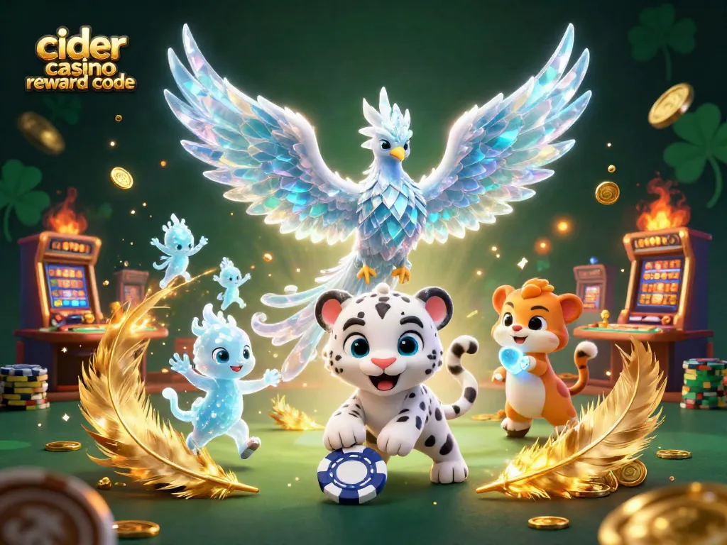 Win at slots with the cider casino reward code, featuring shimmering characters and dynamic game elements.