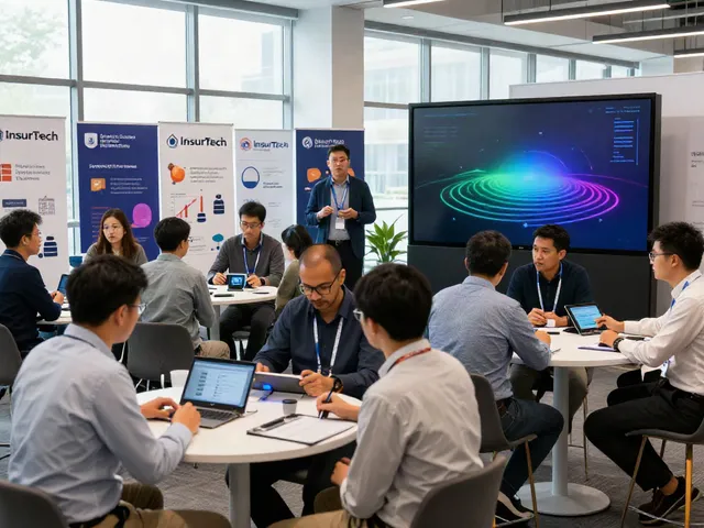 Insurtech news conference highlighting industry advancements in AI and technology.