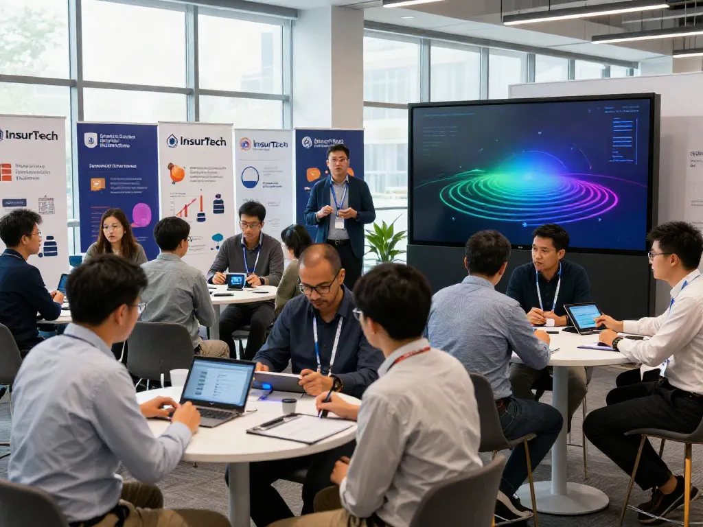 Insurtech news conference highlighting industry advancements in AI and technology.
