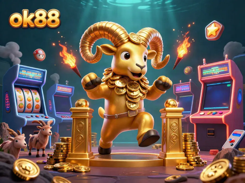 Experience thrilling gaming action at ok88 with vibrant 3D visuals, slot machines, and golden characters.