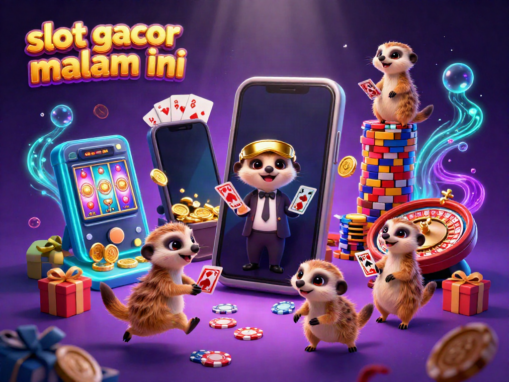 Experience slot gacor malam ini with a vibrant meerkat casino scene, complete with animated slot action and glowing visuals.