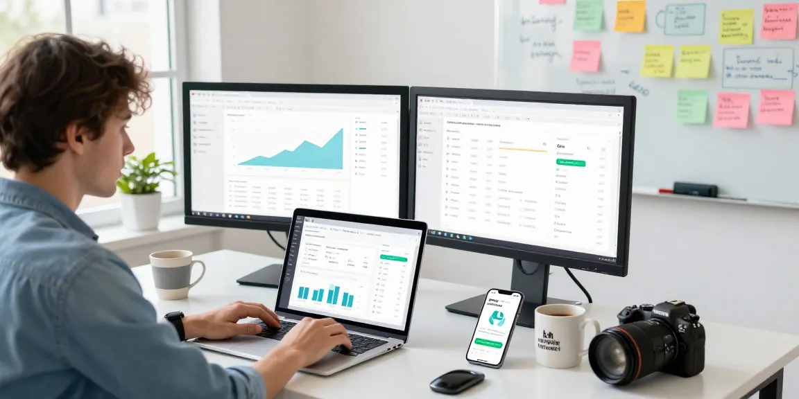 Purchase app downloads seen through a marketer analyzing download metrics in a vibrant workspace