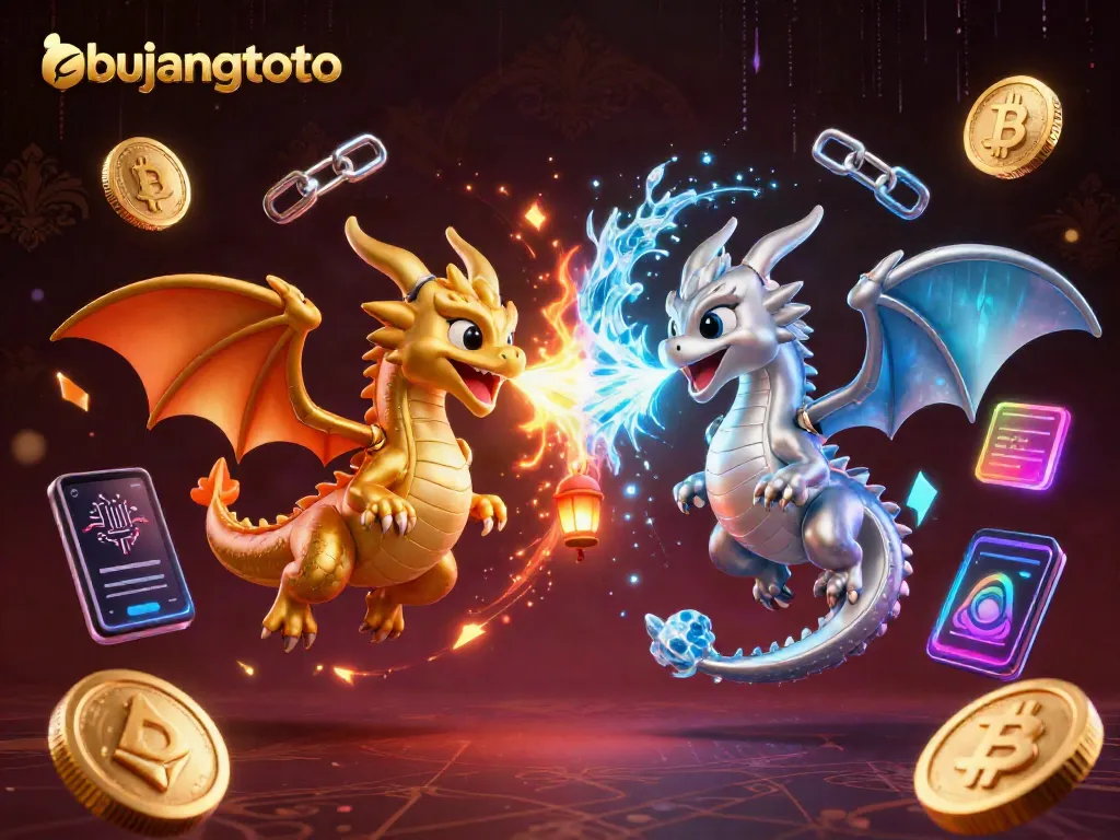 Engage in thrilling battles alongside bujangtoto gold and silver dragons wielding mystical powers in a vibrant casino.