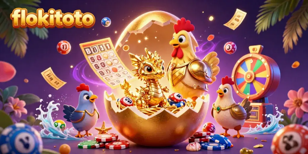 Experience the magic of flokitoto with a dazzling 3D illustration featuring a golden dragon and poker chips.