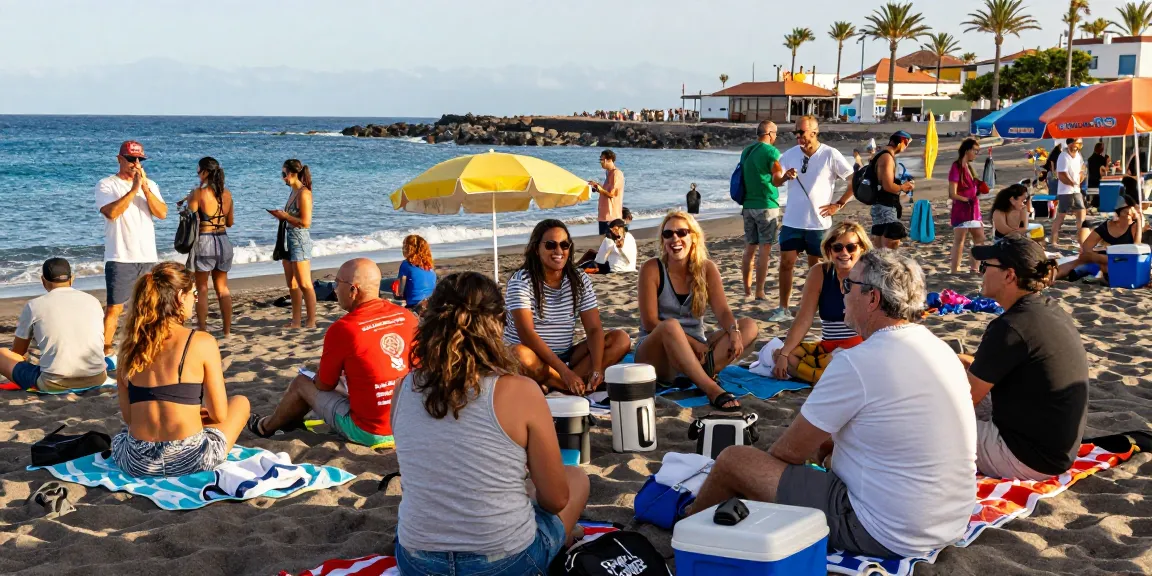 Tenerife Forum community sharing travel tips on a sunny beach.