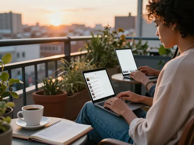 Engaging lifestyle scene with person exploring Roma Army OnlyFans content on laptop.
