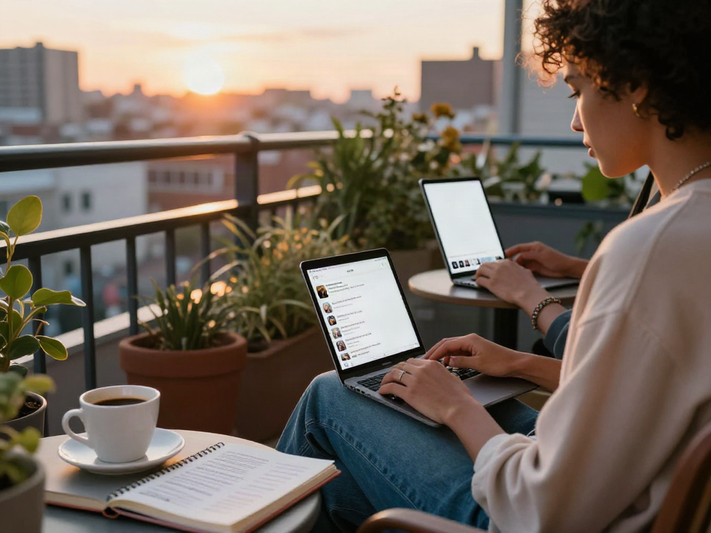 Engaging lifestyle scene with person exploring Roma Army OnlyFans content on laptop.
