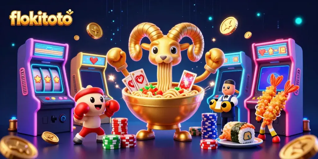 Experience the excitement of gambling with flokitoto in this vibrant casino-themed digital illustration.