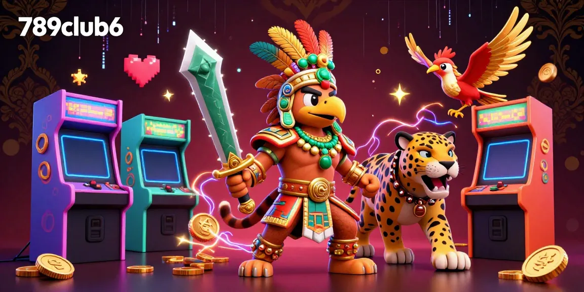Experience thrilling gameplay at 789club6 with enticing Aztec characters surrounded by vibrant casino game elements.