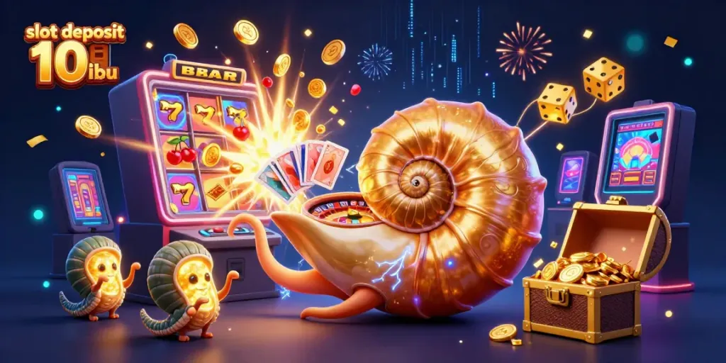 Experience the thrill of a slot deposit 10 ribu with an explosive jackpot scene featuring colorful gaming elements.