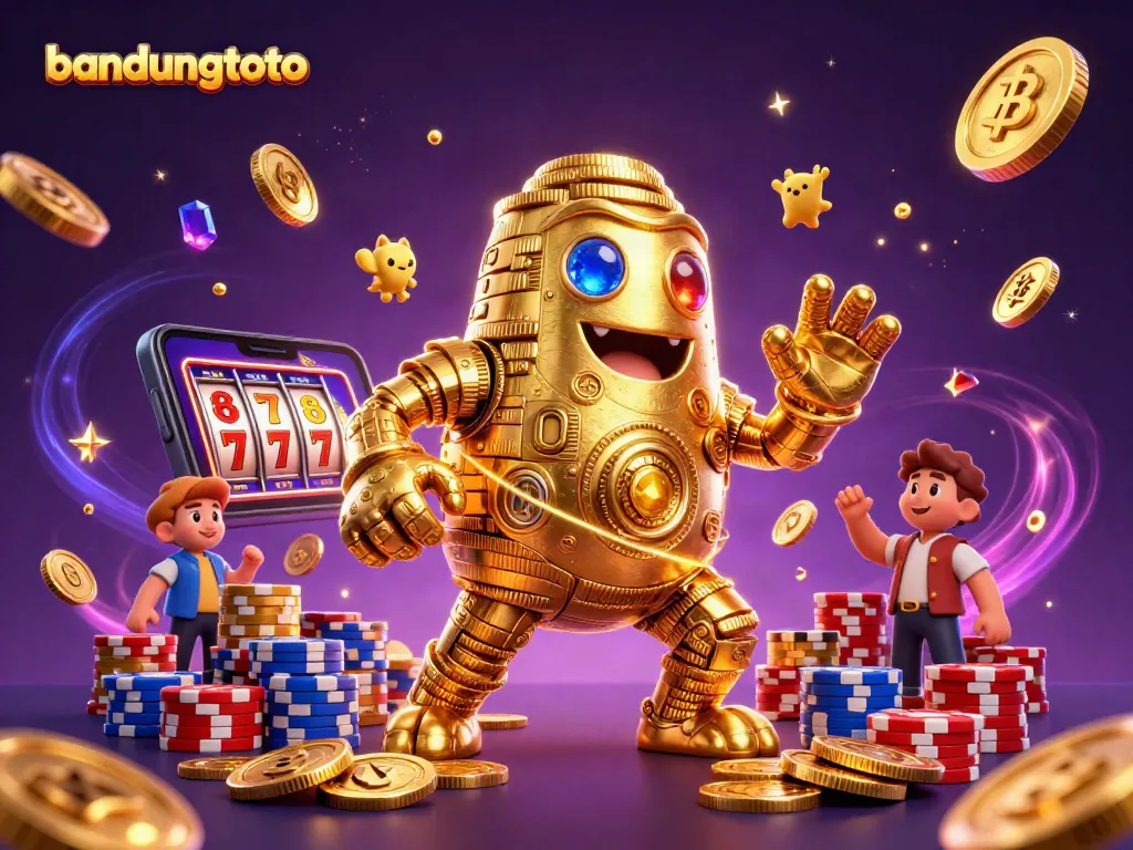 Experience bandungtoto's vibrant casino scene with golden golem and slot symbols dazzling players.