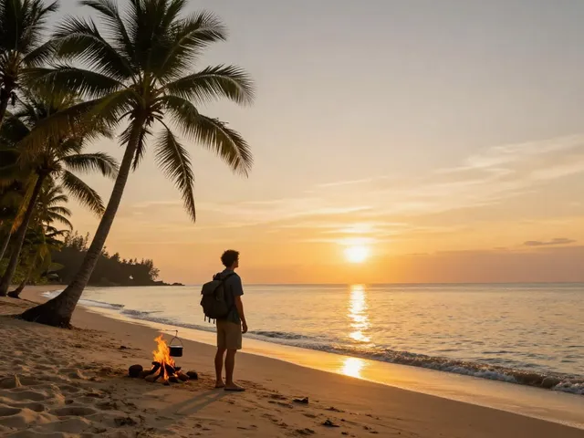 Khung cảnh biển yên bình với ánh hoàng hôn và người khám phá, liên quan đến n188.