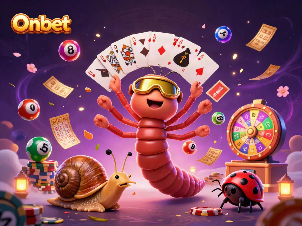 Onbet brings excitement with a cartoon dealer and vibrant casino elements in a fun game scene.