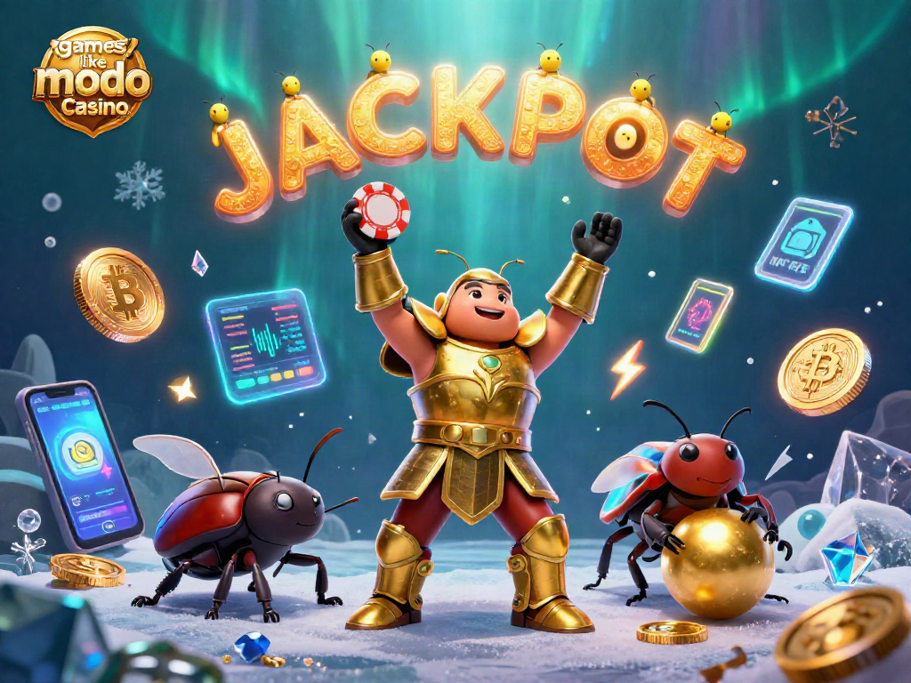 Join the excitement of games like modo casino with beetles celebrating winnings among vibrant casino elements.