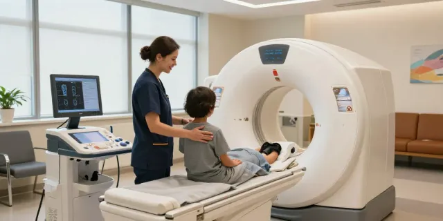 Röntgenreizbestrahlung in der Nähe – freundliches Radiologieteam im modernen Diagnostikzentrum