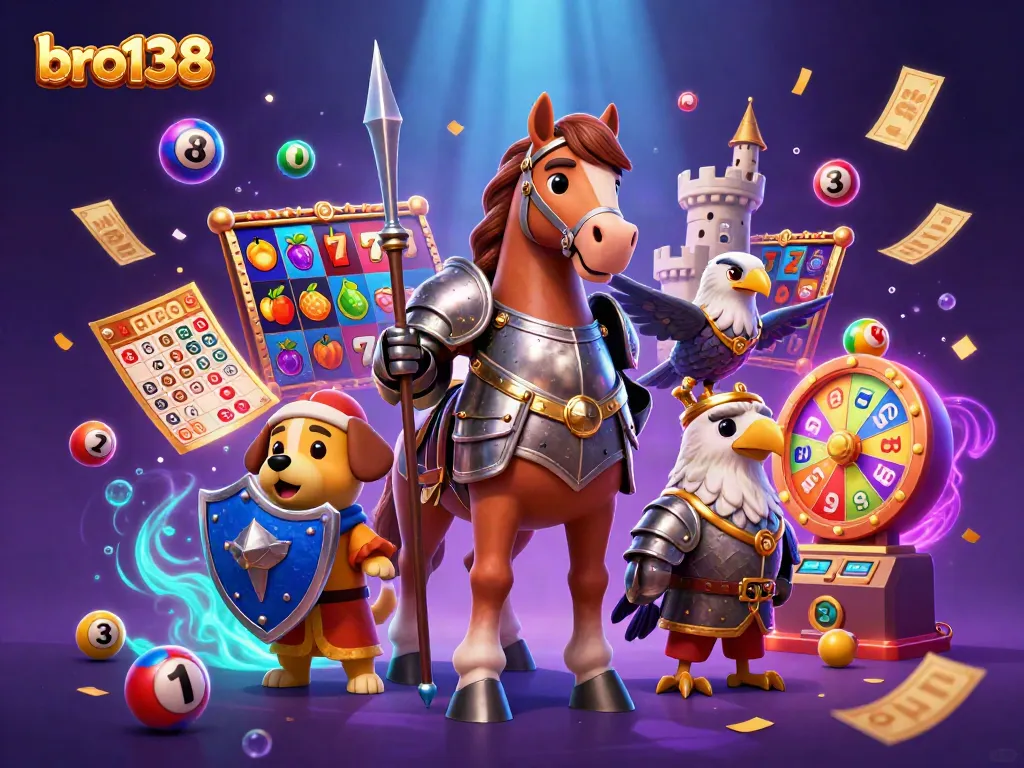 Experience the excitement with bro138 in this dynamic casino-themed 3D illustration featuring vibrant slot game elements.